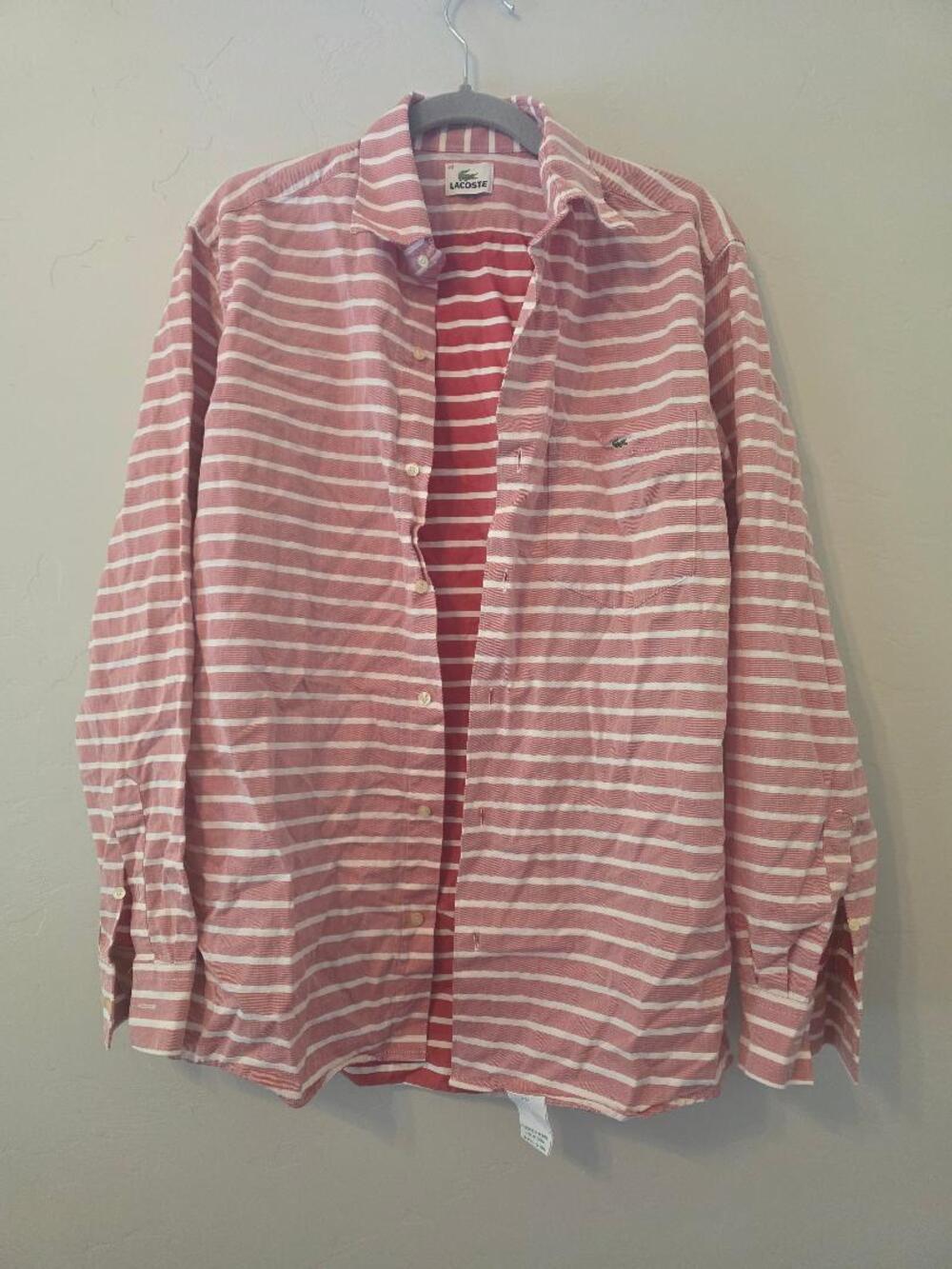Lacoste Pink White Striped Button Down Shirt Size 38 Cotton